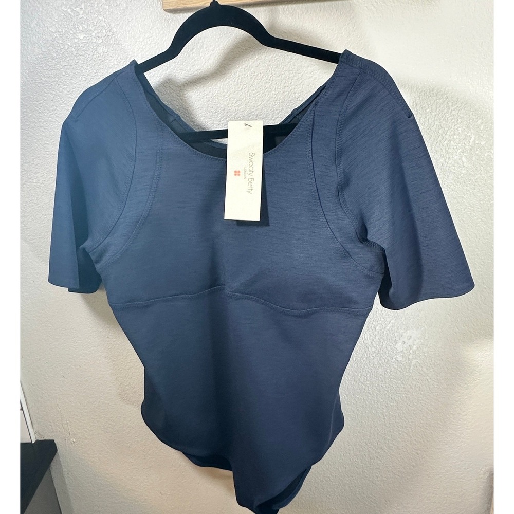 Sweaty Betty Super Sculpt Half Sleeve Bodysuit Navy Blue XXL NWT